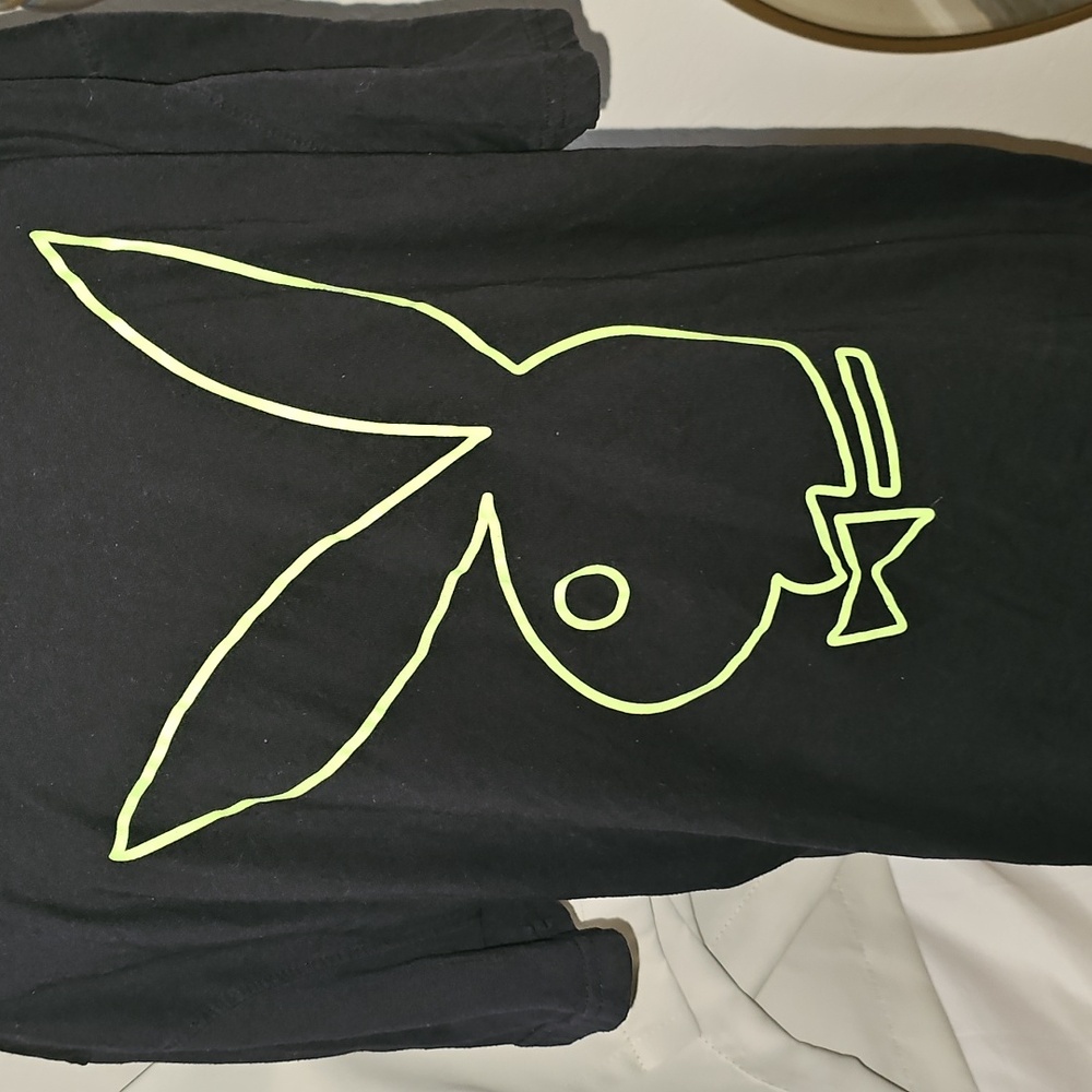 Playboy X Missguided Black Graphic T-Shirt Bunny Neon Green Black Hg12